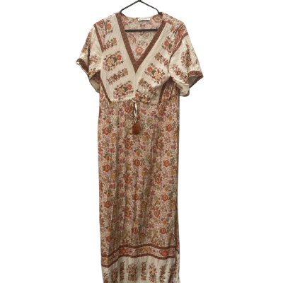  Womens Rusttydustty Size L Maxi Dress Floral / Orange / White 