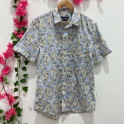 Sportscraft Mens Short Sleeve Shirt Size M Blue / Olive / White 
