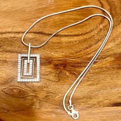 925 Silver CZ Rectangular Pendant 925 Silver Necklace 