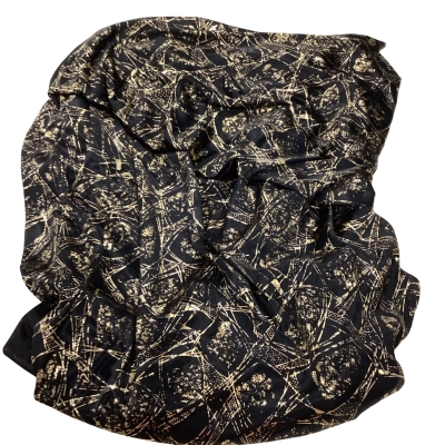 Black Sheer Slight Stretch Polyester with Gold Print  108cm x 4 metre Fab2 