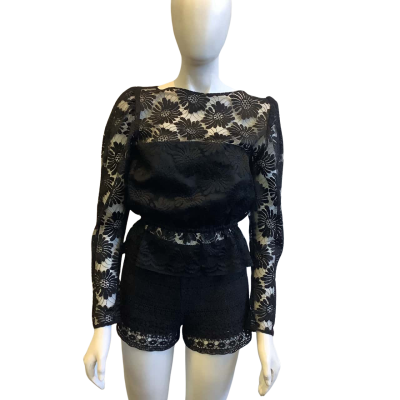 Carla Zampatti Women's Size 12 Long Sleeve Mesh Top Black Floral 