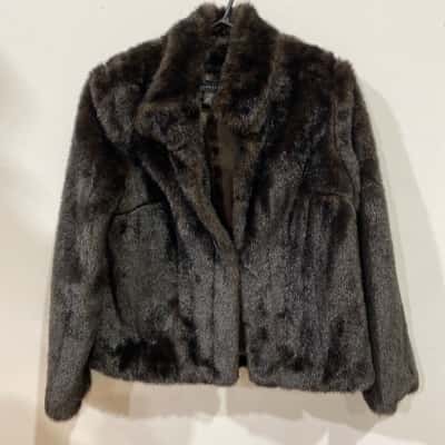 Ellen Tracy Womens  Size 12 Faux Fur Style Bomber Jacket Brown 