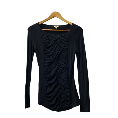 Cue Womens Knit Long Sleeve Shirt Size S Black  
