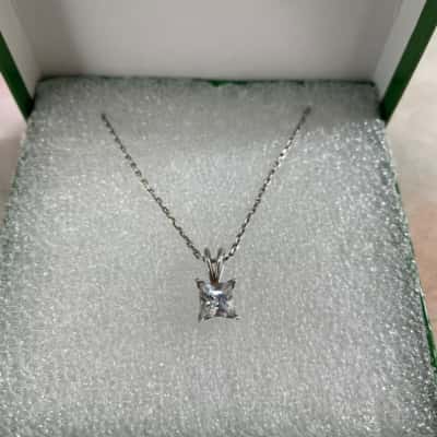 Sterling Silver Chain with Square Clear Stone 