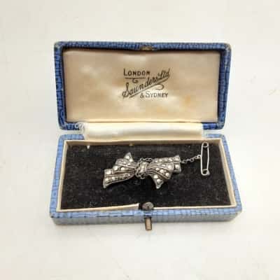 Antique Silver Marcasite Bow Shaped Brooch
