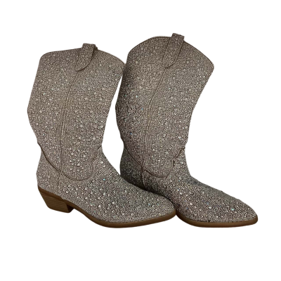 NWOT Ravella Womens  Size 6 Boots Silver Round Toe Rhinestone Mid-calf Western Boots   CAB
