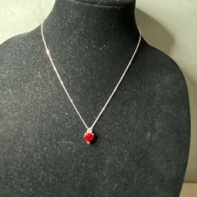 Red Heart Pendant 925 W/Silver Tone Necklace Chain
