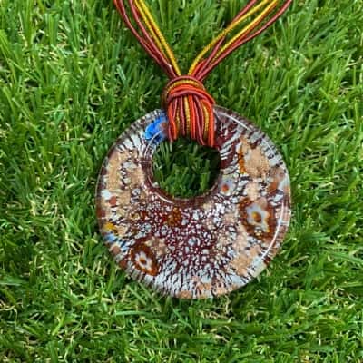  Womens Artisan Glass Necklace on Red and Gold Cord