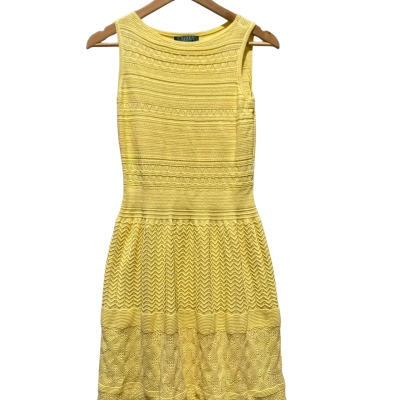 Retro Y2K Ralph Lauren Womens Size S Knitted Sleeveless Dress in Butter Yellow 