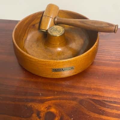 Vintage Souvenier Nut Bowl and Cracker Gavel ( made from the wood of the HMAS Sydney)1914