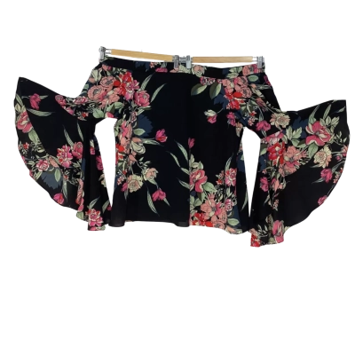 City Chic - Misty Floral Top with Cape Sleeves (Size L)
