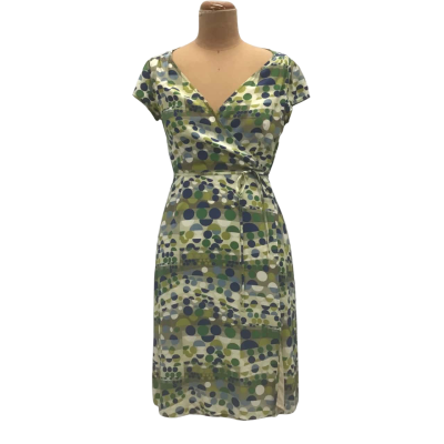 Anna Thomas Polka Dot Wrap Dress Size 10 Green Silk