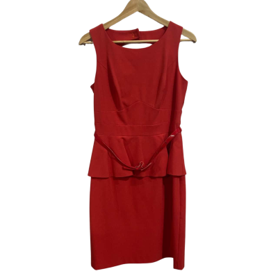 Review Womens  Size 12 Red Polyester, Viscose & Elastane dress with glossy belt 