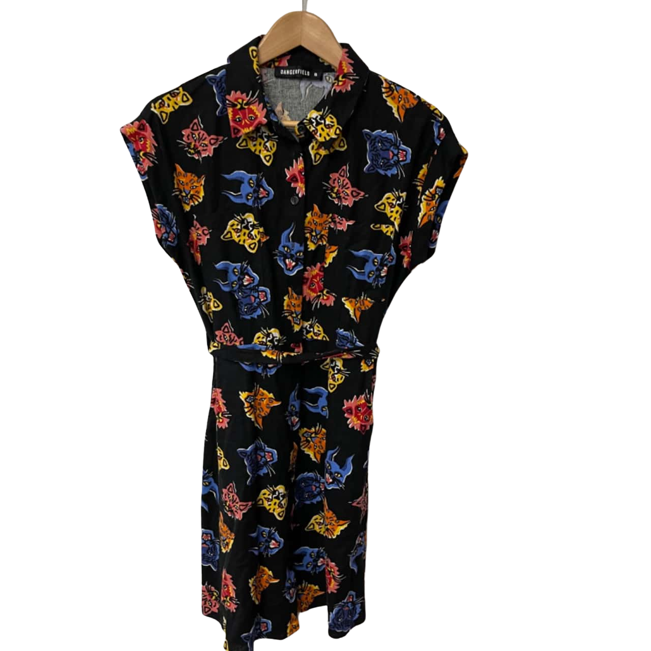 Dangerfield Womens Size 8 Sleeveless Dress Black / Cat Pattern (s)