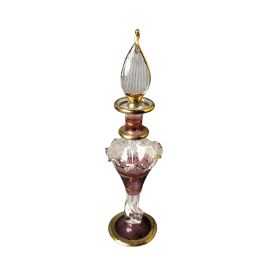 Hand Blown Glass Perfume Bottle. 10 cm tall. Color Gold & Purple.