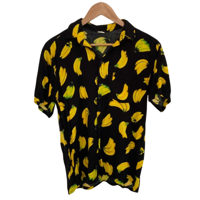  Mens  Size M Printed Shirt / Short Sleeve Shirt Black  / Yellow 