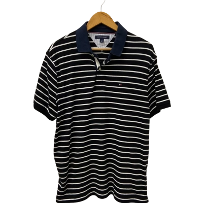 Tommy Hilfiger Mens  Size L Polo Shirt Navy Blue / White Striped