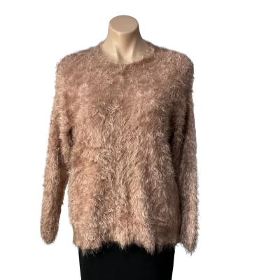 Capture Womens Size S Brown Fluffy Crew Neck Jumper 