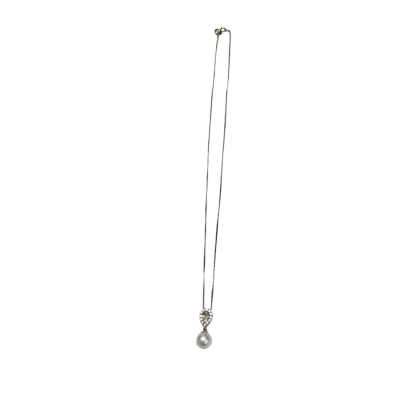 925 Silver Necklace With 925 Silver Diamanté & Faux Pearl Pendant