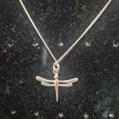  Womens Necklace Silver with silver dragon fly pendant
