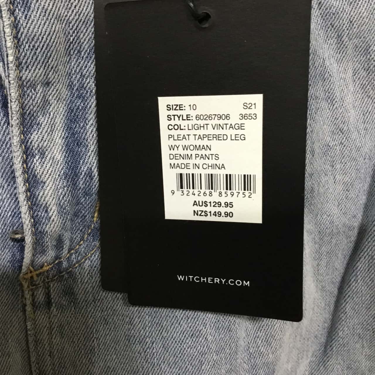 Women’s Witchery Size 10 Tapered Blue denim jeans