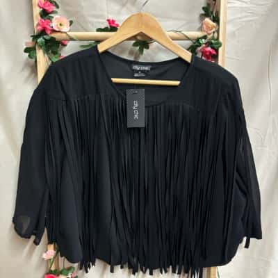 Womens City Chic Black Fancy Fringe Jacket Size M BNWT $49.95