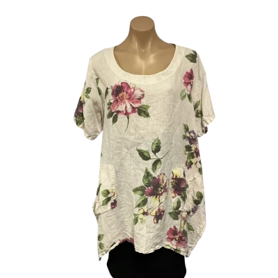 Frederic Womens One Size Pink / Green / Purple / Yellow Floral Linen Short Sleeve Top