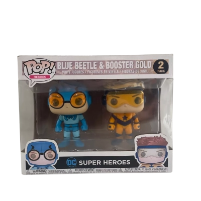 Funko pop blue beetle and booster gold figurines