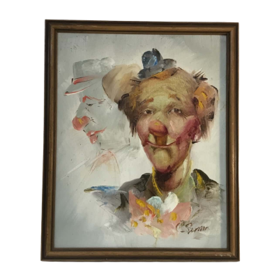 Simon Sad Clown Painting Approx 22.5 x 28cm