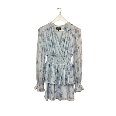 Bardot Beautiful Baby Blue Floral Shirred Waist Mini Dress Size 10