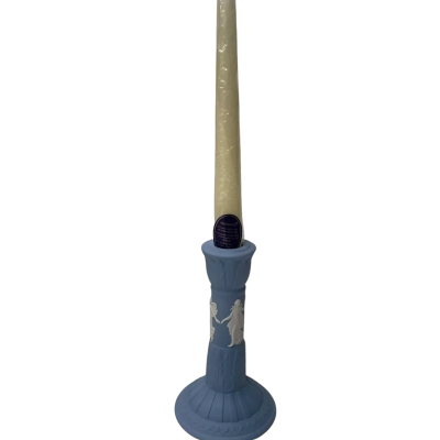 Wedgewood white on blue candle stick with candle new inbox