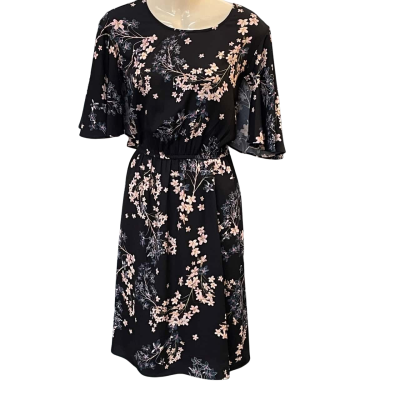 Witchery Womens  Size 10 Floral Dress / Midi Dress / Short Sleeve Dress  Floral / Navy Blue 