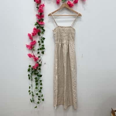 Rhythm Womens  Size 10 Midi Strap Dress Beige 