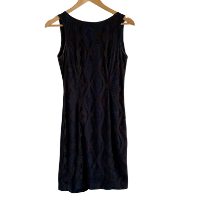 Cue Chocolate Brown Lace and Blue Lined Pencil Cocktail Dress