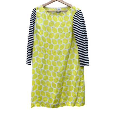 Attica And Barn Womens Size M Lemon Print Silk Midi Dress