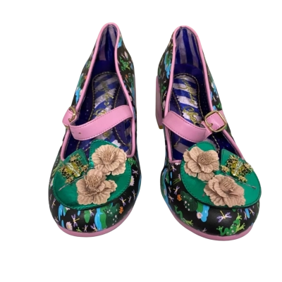 Irregular Choice Womens Lilypond  Size 38 Heels Black  / Green / Pink  