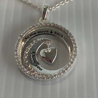New - Prouds Sterling Silver "To The Moon & Back" Pendant Necklace