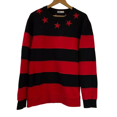 Maksik - Mens Striped And Embroidery Star Pullover - One Size - Black  / Red 