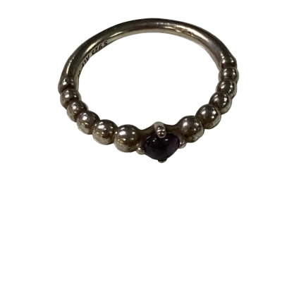 Silver 925 Beaded Ring W/ Purple Stone 2g