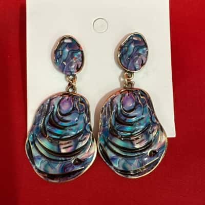  Women's Gold tone Metal Iridescent Multi-coloured Dangle Earrings 