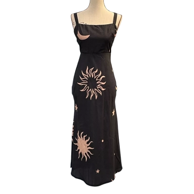 Indi Luxe Womens Size 6 Midi/Shoestring Strap Dress Black/Brown