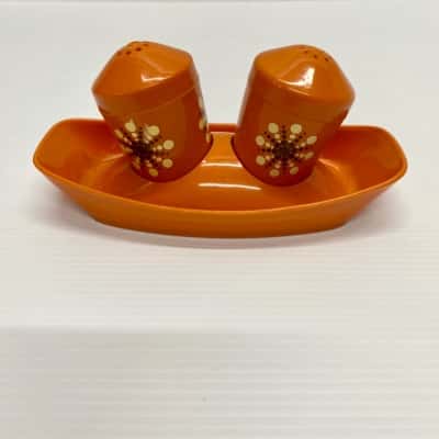 Vintage Retro Mid Century Orange Salt and Pepper Shakers 
