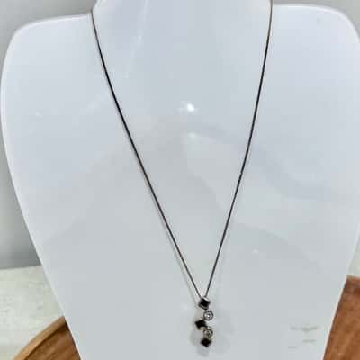 925 Silver Necklace & Diamonte/ Black stone Pendant