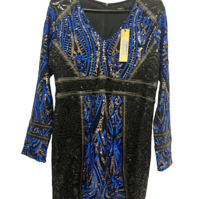 Boohoo Womens  Size 16 Long Sleeve Dress Blue Black Gold 