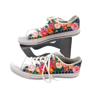 Vibrant Rose Floral Print Canvas Low-Top Sneaker  Size 43 Floral 