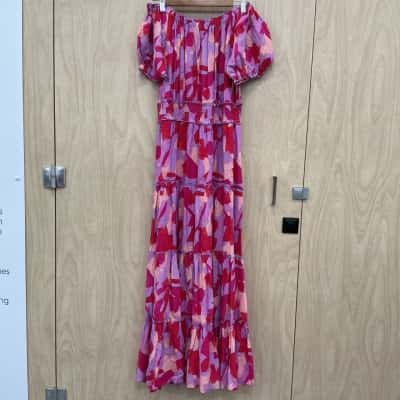 Liz Jordan Womens  Size 14 Maxi Dress / Off The Shoulder Dress Floral / Pink  / Purple 