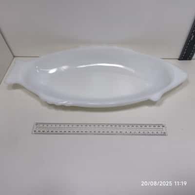 Vintage Glasbake USA Milk Glass Fish Shaped Serving Platter 