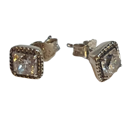 Pandora Womens Square Halo Stud Earrings Silver 925 