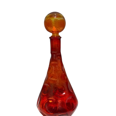 Vintage Mid Century modern Empoli Italian Art Glass Decanter/ Red Genie Bottle