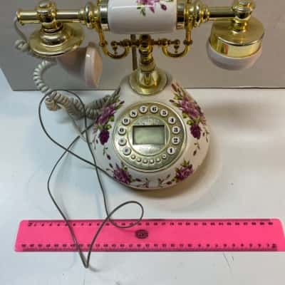 White Antique Telephone Corded Landline Home Phones Vintage Classic Ceramic
